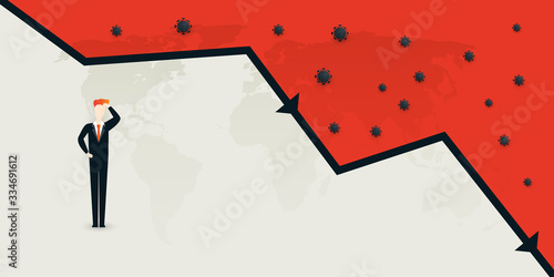 Global Economic Downfall Because of the Corona Virus - Design Concept with Chart and Businessman Holding His Head