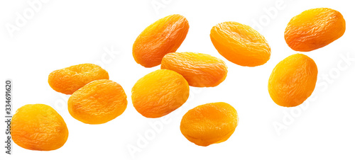 Collection of dried apricots isolated on white background