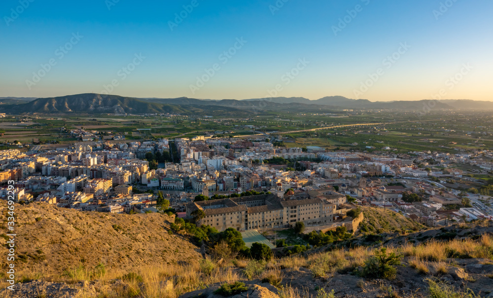 View to the mountains and the center of Orihuela, Spain