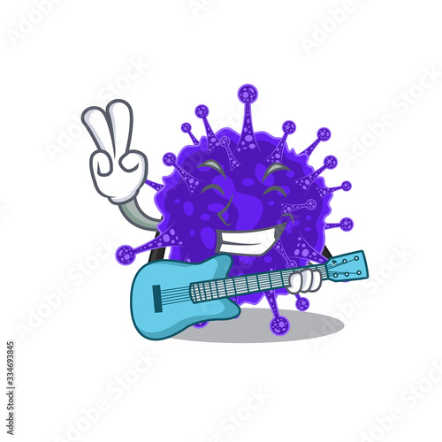 Talented musician of nidovirales cartoon design playing a guitar