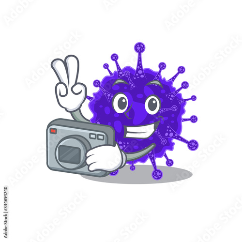 Nidovirales mascot design as a professional photographer working with camera