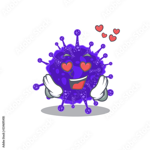 Cute nidovirales cartoon character has a falling in love face