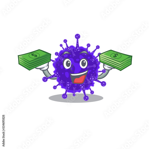 A wealthy nidovirales cartoon character having money on hands