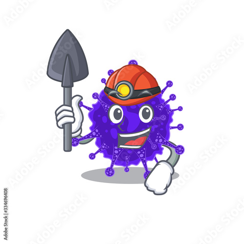 Nidovirales miner cartoon design concept with tool and helmet