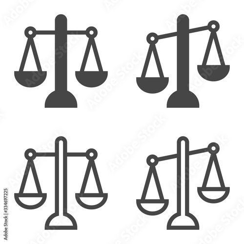 Scales of Justice Icon. Set of Legal Law Services, Investigation, Justice Authority icons in flat and outline design isolated on white background. Vector Illustration.