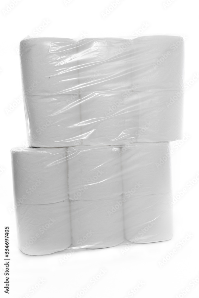 Two packages of toilet paper stacked Two packages of toilet paper stacked