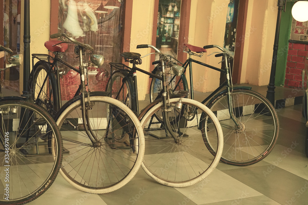 Fototapeta premium Classic Asian bicycle parking in a row