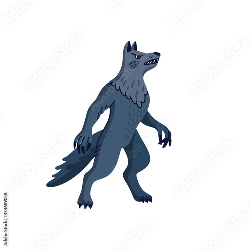 Magical creatures set. Mythological animal - werewolf. Doodle style black and...