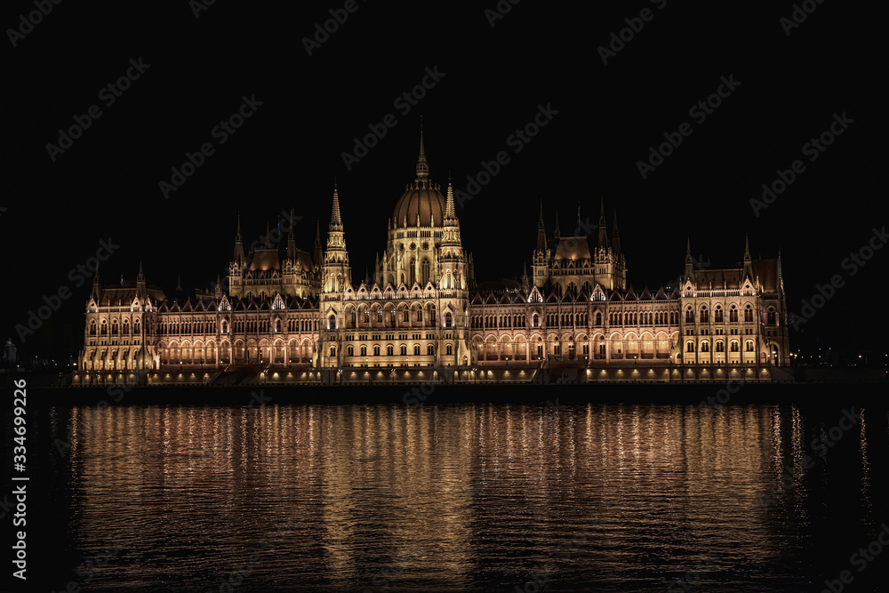 Beautiful view of the illuminated Budapest parliament