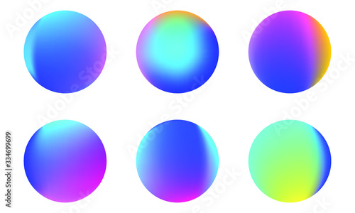 Set of round Vector Gradient. Multicolor Sphere. Modern abstract background texture. Template for design. Isolated objects