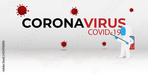 Cartoon Disinfection and decontamination on as a prevention against Coronavirus or Corona virus concept. covid-19 background