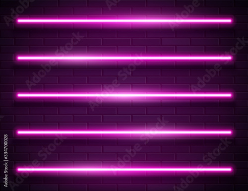 Modern Neon Glowing Lines Banner on Dark Empty Grunge Brick Background