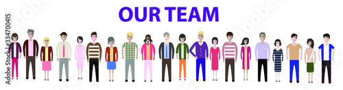 Multiethnic group of working people standing together on white background, diversity and multiculturalism. Set of full body diverse business people. Working man and woman