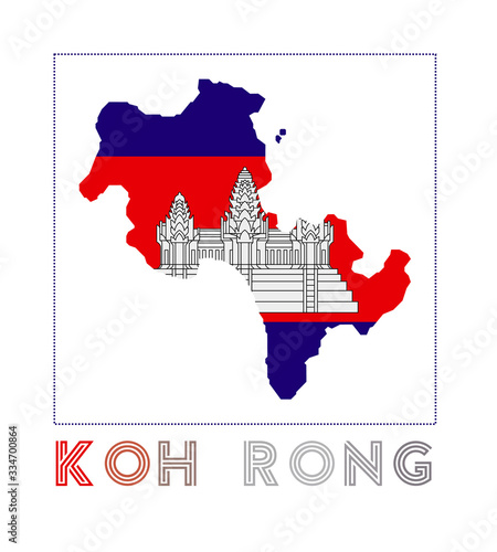 Koh Rong Logo. Map of Koh Rong with island name and flag. Modern vector illustration.