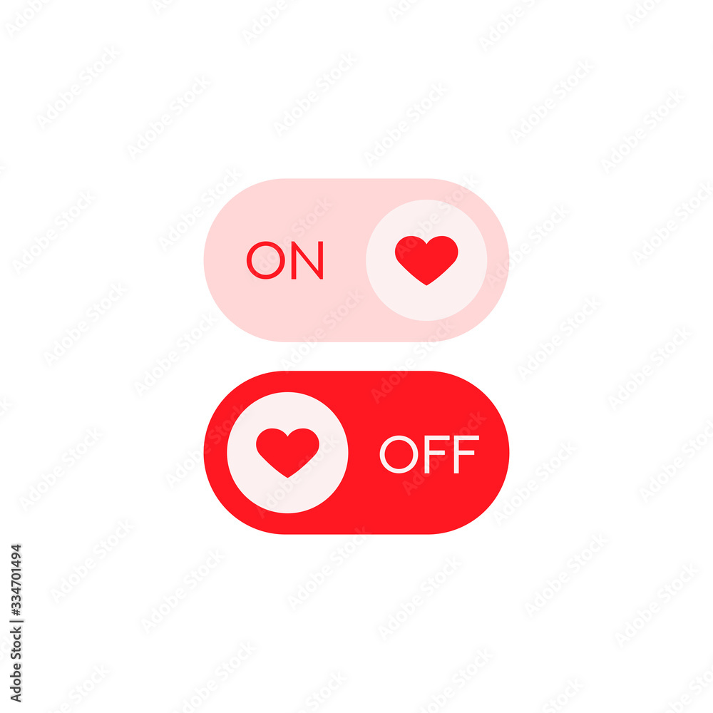 Romantic icons switch on or off your heart. Flat design. Vector icon. Romantic icons switch on or off your heart. Flat design. Vector icon.
