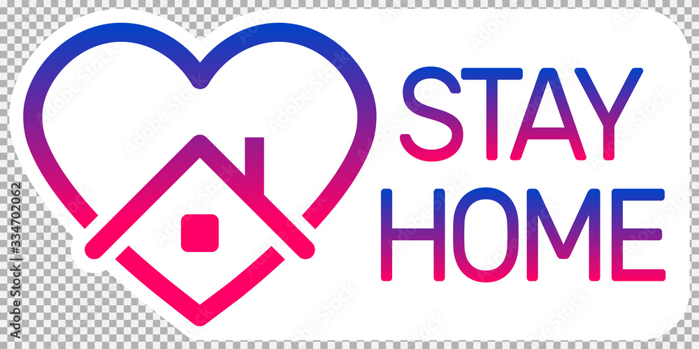stay home logo, heart and home logo with text stay home with color gradient. stay home awareness social media campaign for coronavirus prevention during the covid-19 epidemic. self isolation stay home logo, heart and home logo with text stay home with color gradient. stay home awareness social media campaign for coronavirus prevention during the covid-19 epidemic. self isolation
