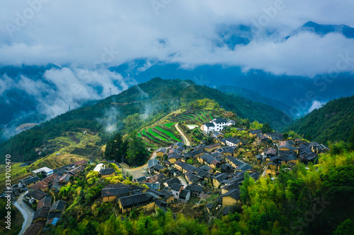 beautiful countryside landscape of China's ancient historic village in mountains photo