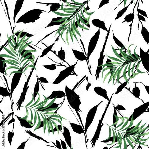 Brush-touch texture painting and palm tree pattern