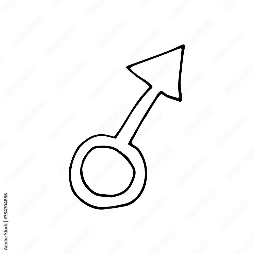 Hand drawn doodle illustration with gender symbol. WC concept design. Mars symbols. Isolated on white backdrop Hand drawn doodle illustration with gender symbol. WC concept design. Mars symbols. Isolated on white backdrop