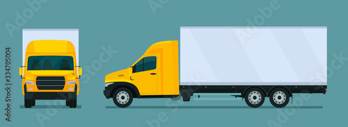 Сargo truck isolated. Сargo truck with side and front view. Vector flat style illustration.
