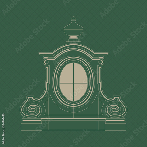 Decorative oval dormer window. Isolated vector object.