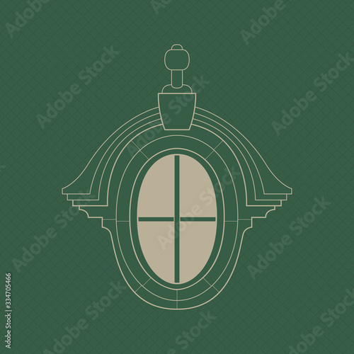 Decorative oval dormer window. Isolated vector object.