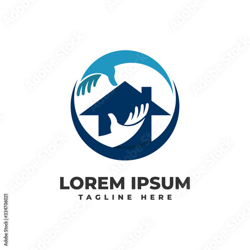 Home Care Help Each Other with Two Hands Logo Vector Icon Illustration