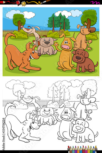 dogs cartoon characters group coloring book page