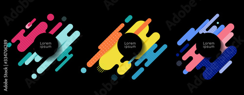 Set of colorful rounded lines shapes diagonal rhythm dynamic composition with black space circle lable background