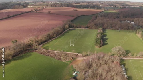 Empty Rugby Pitch, No People, Deserted, Stay Home, Coronavirus, Covid-19, Drone Aerial March 2020