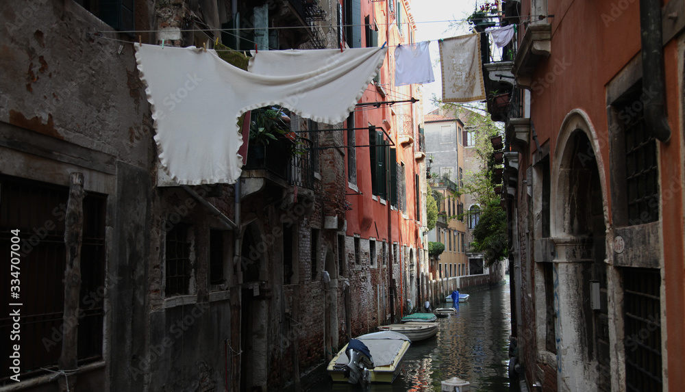 linen on the rope. canals of venice