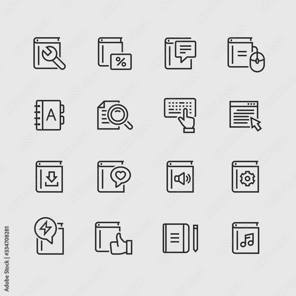 Book icon set in thin line style Book icon set in thin line style