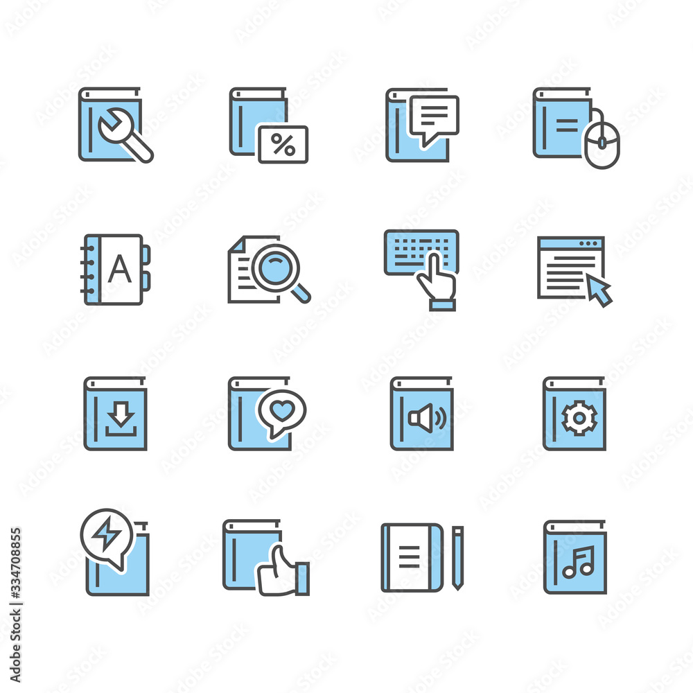 Book icon set in thin line style Book icon set in thin line style
