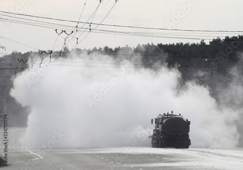 Sanitary treatment of the streets of Chelyabinsk from the coronavirus.