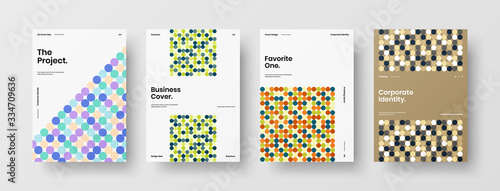 Company identity brochure template collection. Business presentation vector A4 vertical orientation front page mock up set. Corporate report cover abstract geometric illustration design layout bundle.