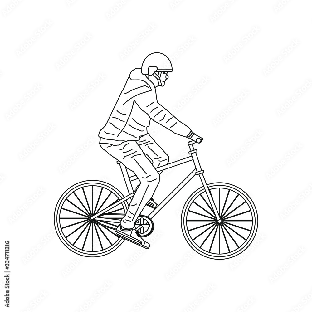 man on bicycle on white background, vector