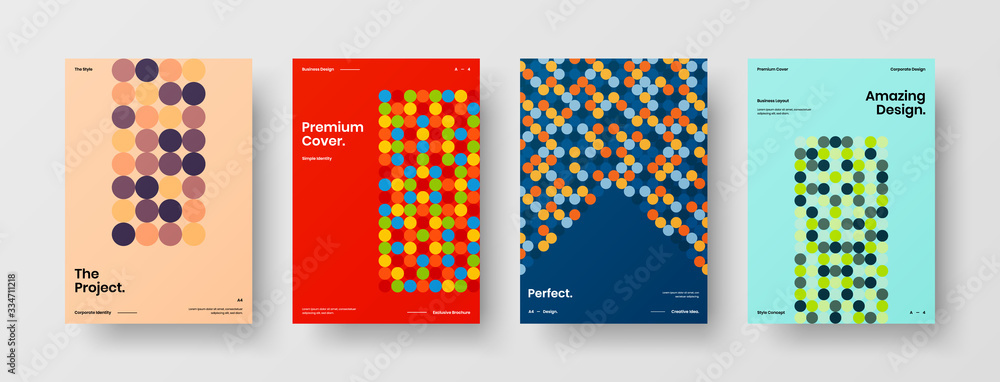 Company identity brochure template collection. Business presentation vector A4 vertical orientation front page mock up set. Corporate report cover abstract geometric illustration design layout bundle.