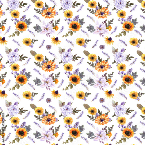  flowers watercolor floral seamless pattern or wallpaper