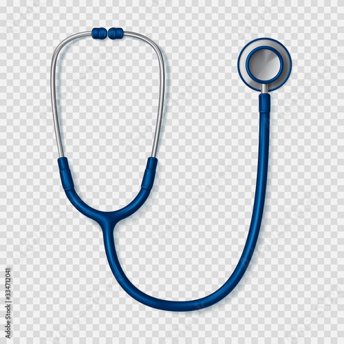 Realistic stethoscope isolated on checkered background. Vector illustration with realistic 3d medical tool.