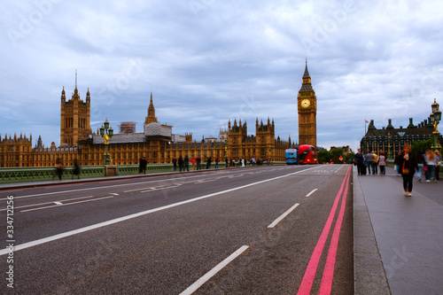 Cloudy sky over the city of London  UK. Westminster and Big Ben during the day