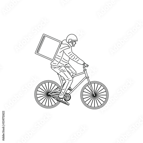 man with delivery bike on white background, vector