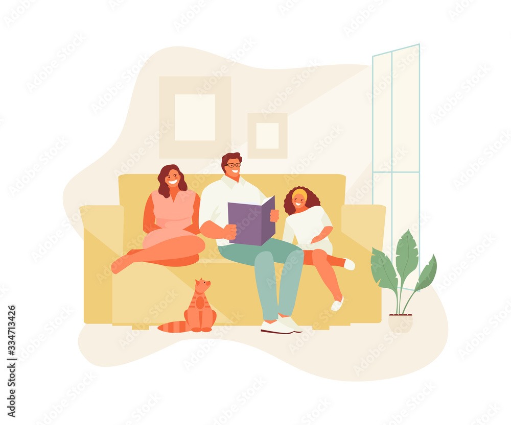 Family staying at home and spending time together. Social isolation and stopping the coronavirus. Vector illustration Family staying at home and spending time together. Social isolation and stopping the coronavirus. Vector illustration
