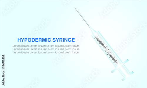 hypodermic syringe. Vector Plastic Medical Syringe Isolated on light blue background.