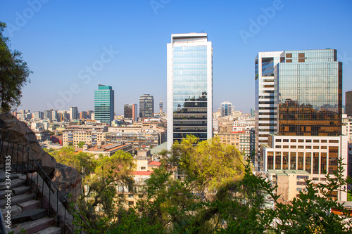 Santiago, Chile, Panorama of the city with Santa Lucia Hill.