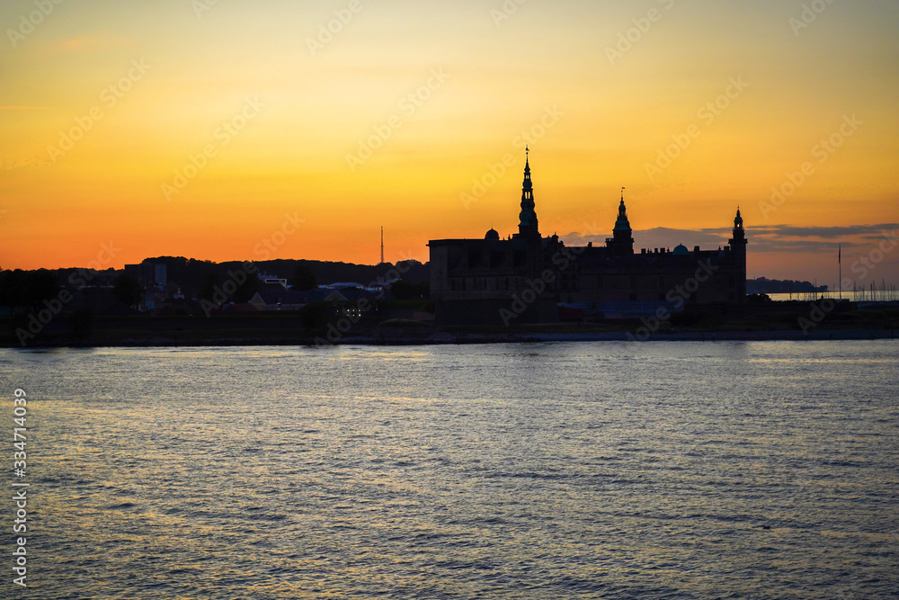 Silhouette of Kronborg castle (castle of Hamlet) in sunset sky