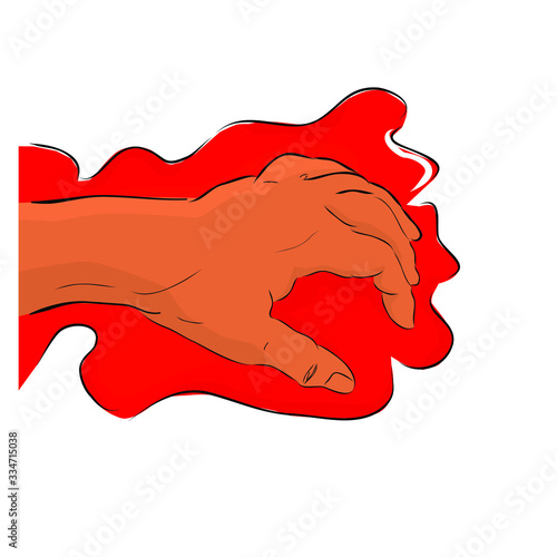 Conceptual Simple Vector Hand Draw Sketch, Illustration for victim of criminal, Blooding Hand of Dead Body, Isolated on White

