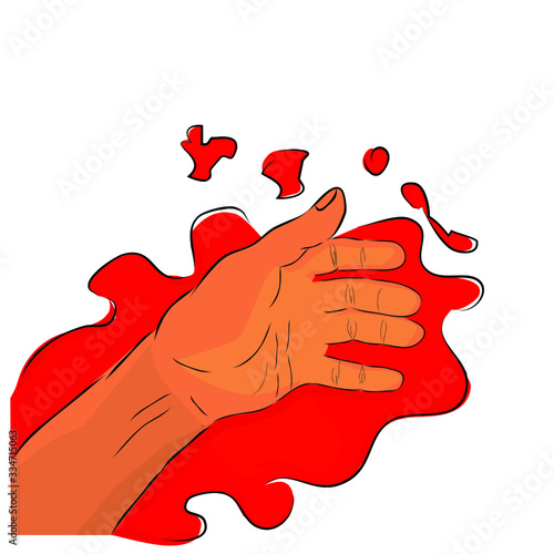 Conceptual Simple Vector Hand Draw Sketch, Illustration for victim of criminal, Blooding Hand of Dead Body, Isolated on White

