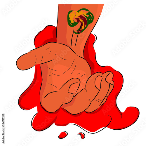 Conceptual Simple Vector Hand Draw Sketch, Illustration for victim of criminal, Blooding Hand of Dead Body, Isolated on White

