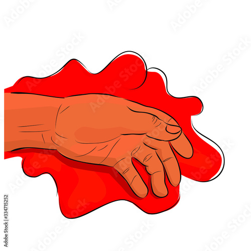 Conceptual Simple Vector Hand Draw Sketch, Illustration for victim of criminal, Blooding Hand of Dead Body, Isolated on White

