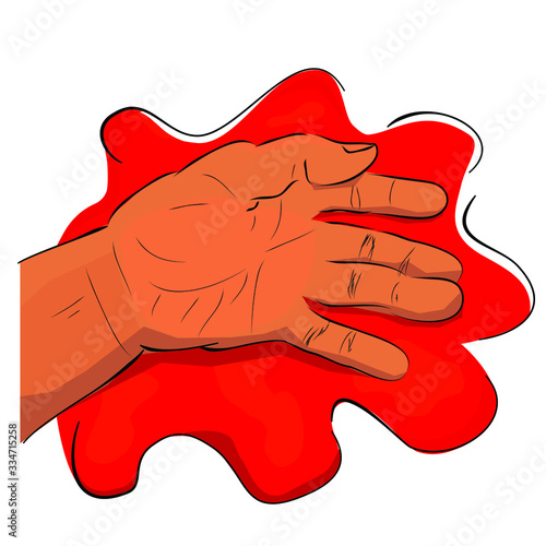 Conceptual Simple Vector Hand Draw Sketch, Illustration for victim of criminal, Blooding Hand of Dead Body, Isolated on White
